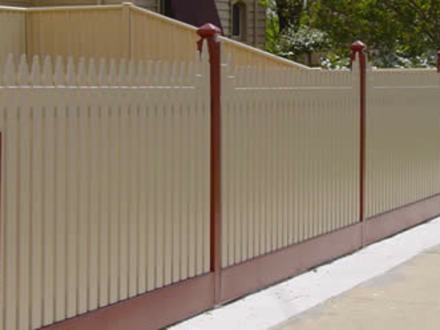Steel picket fence with letterbox
